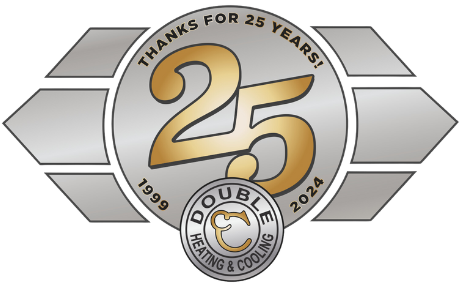 A 25th anniversary logo for double heating and cooling