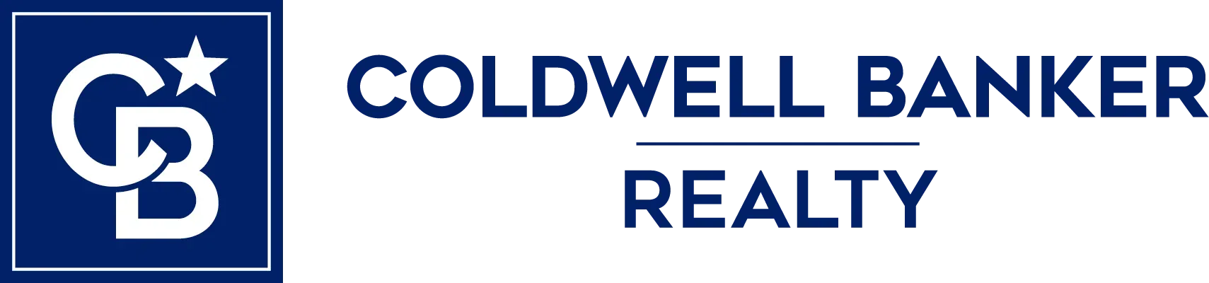 The logo for coldwell banker realty is blue and white