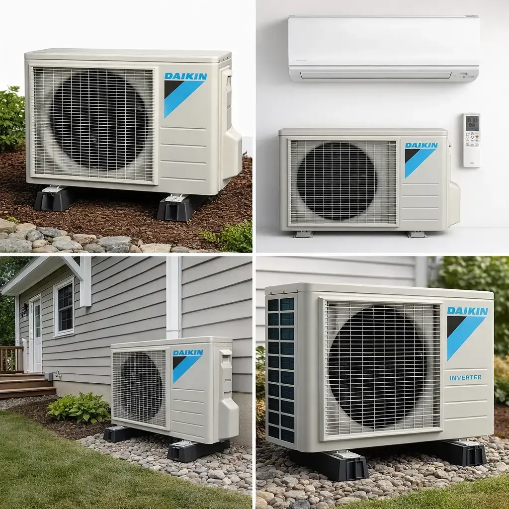 Four photos showcasing Daikin air conditioning units
