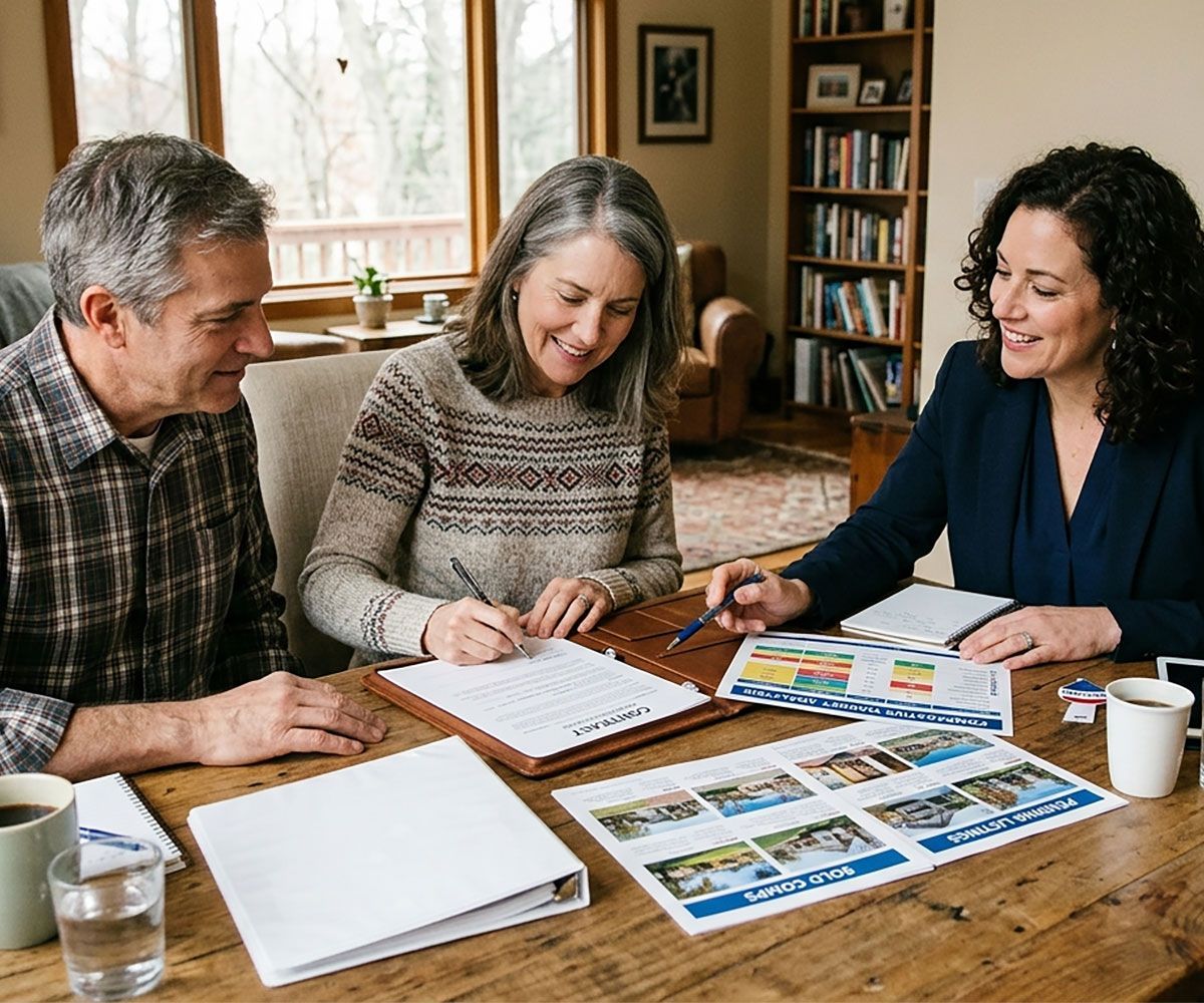 Home seller signing contract with Ohio real estate agent using Infinity Title Agency for title and escrow closing services.