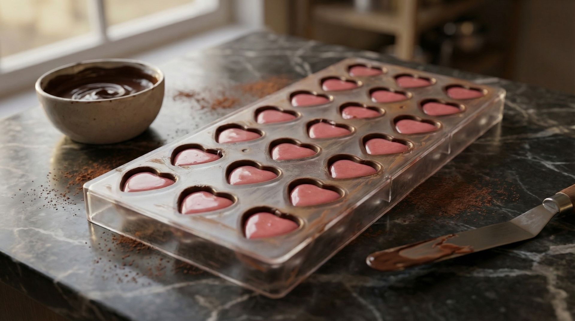 Heart chocolate mold with raspberry filling