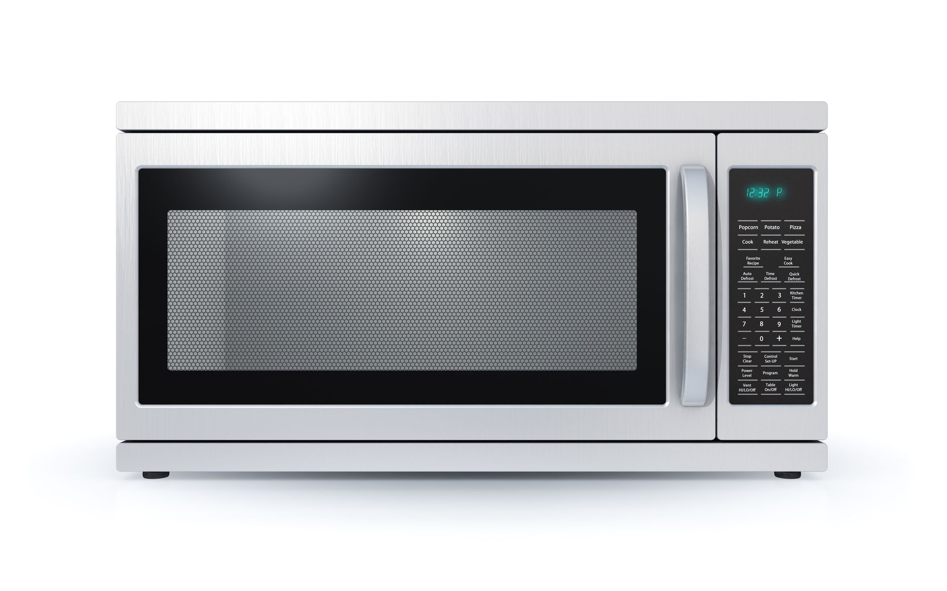 A white microwave oven with a black door on a white background.