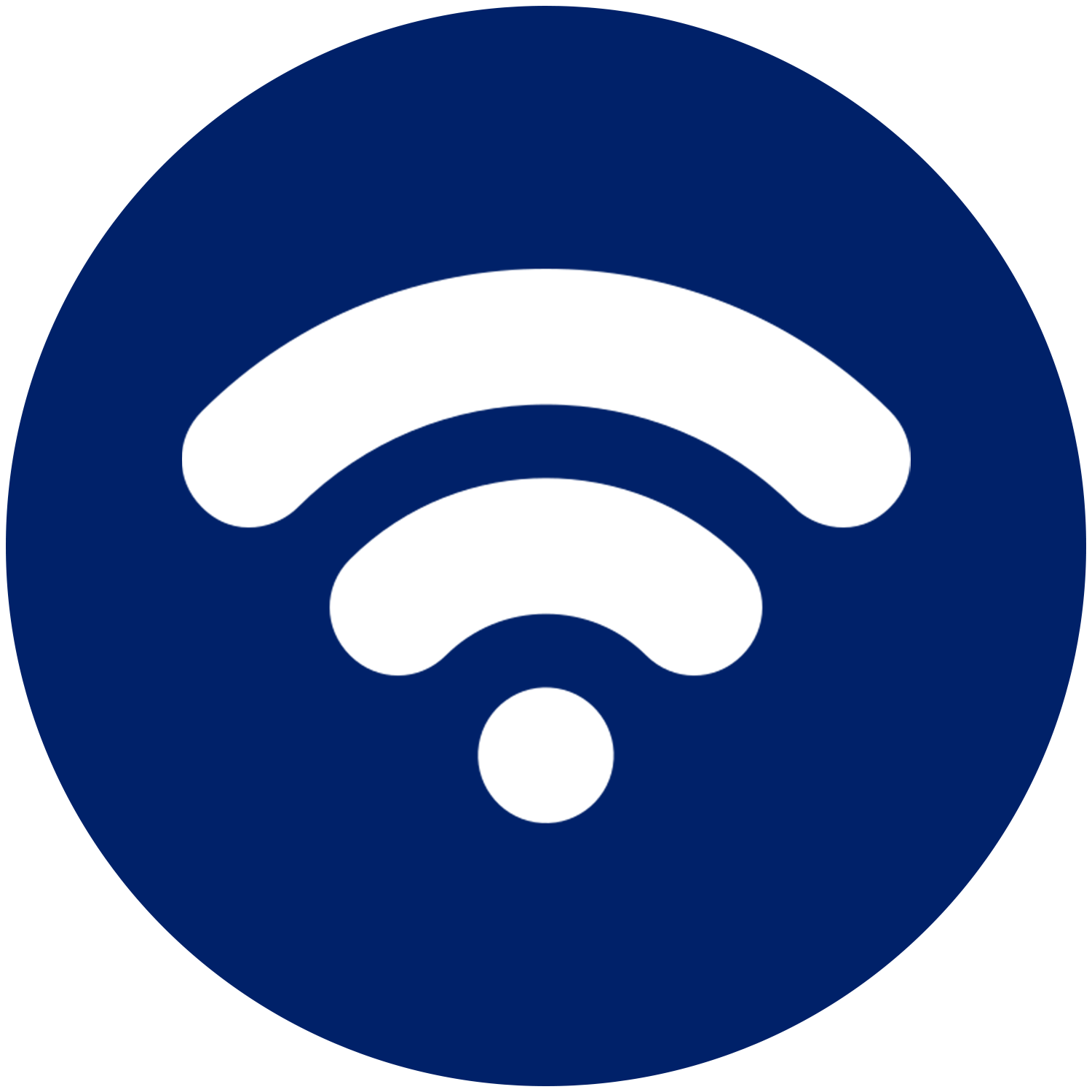 A white wifi icon in a blue circle.
