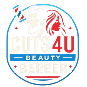Logo for "Cuts 4U" with barber pole, male & female silhouettes, and text "Beauty Barber."