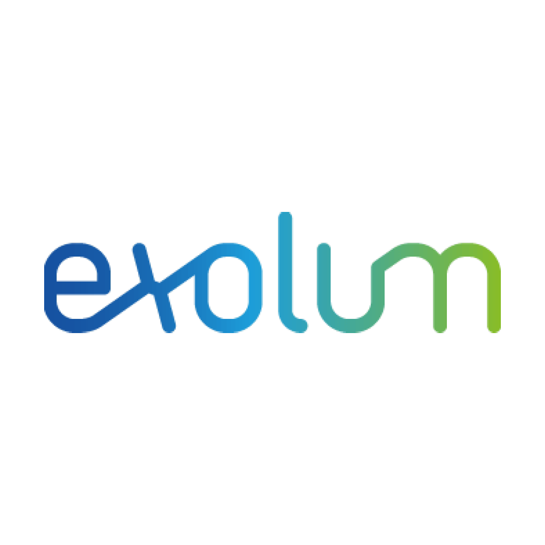 A blue and green logo for exolum on a white background