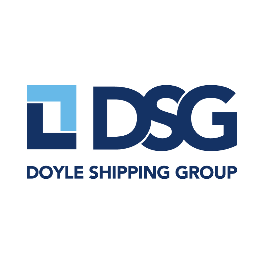 The logo for doyle shipping group is blue and white