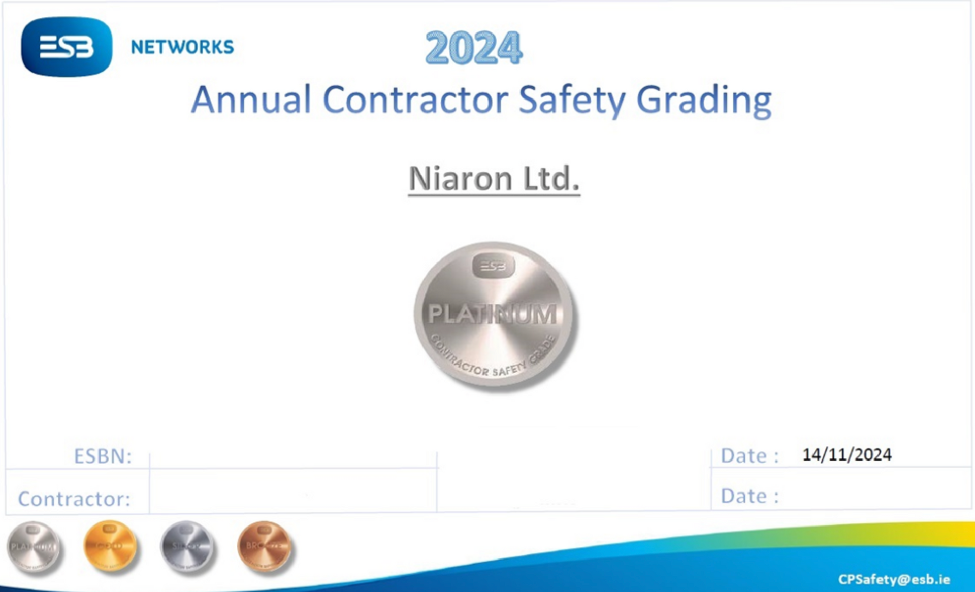 A 2024 annual contractor safety grading for niaron ltd.