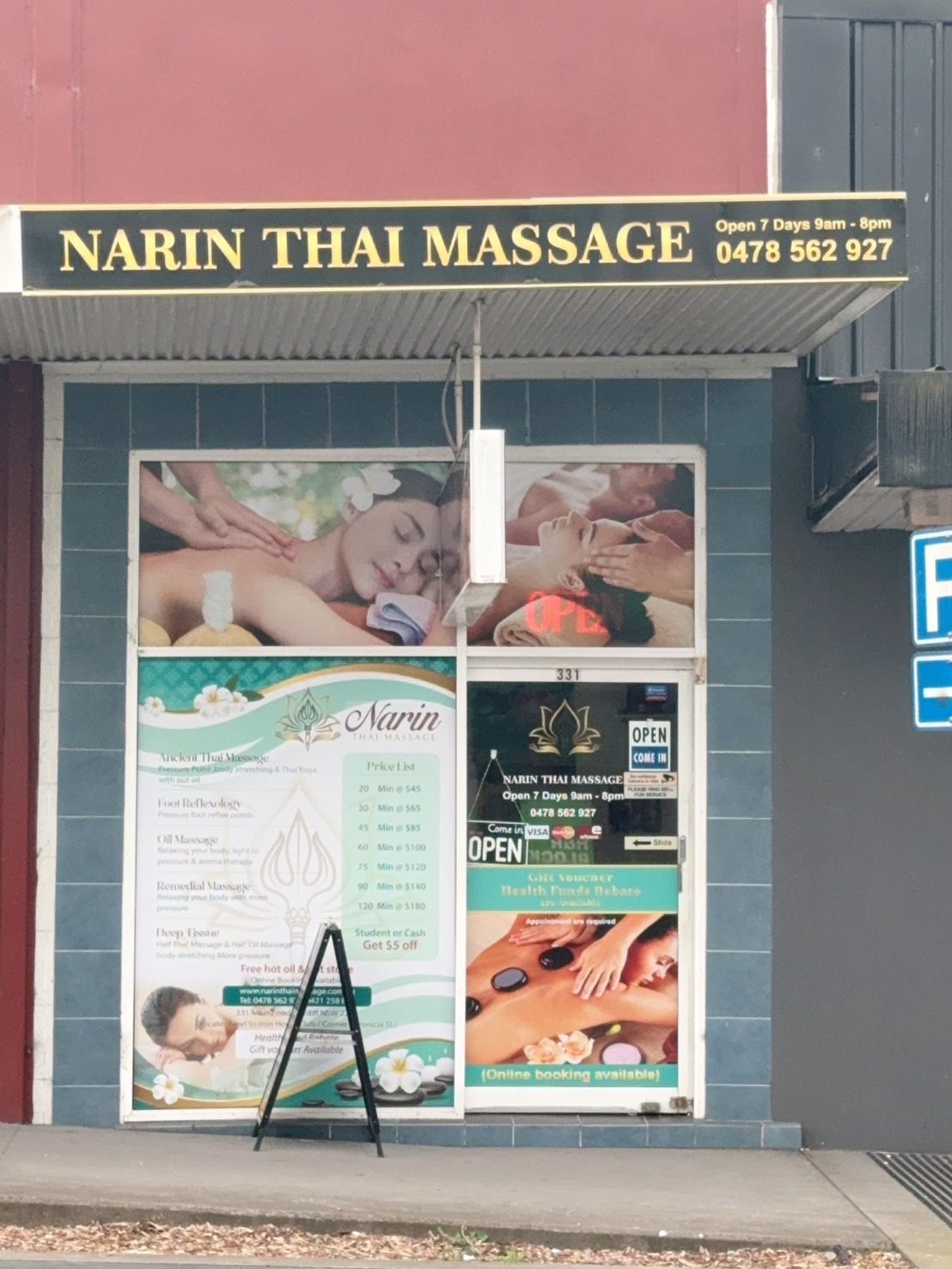at the front of Narin Thai Massage in Cardiff 