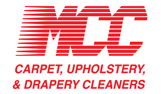 A logo for mcc carpet upholstery drapery cleaners