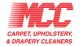 A logo for mcc carpet upholstery drapery cleaners