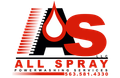 Logo for "All Spray Powerwashing Services" with red and black letters, and water droplet.