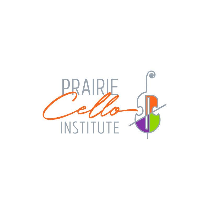 The logo for the prairie cello institute shows a cello and a violin.