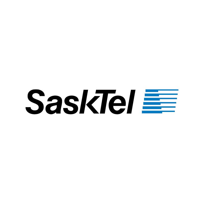 The sasktel logo is black and blue on a white background.