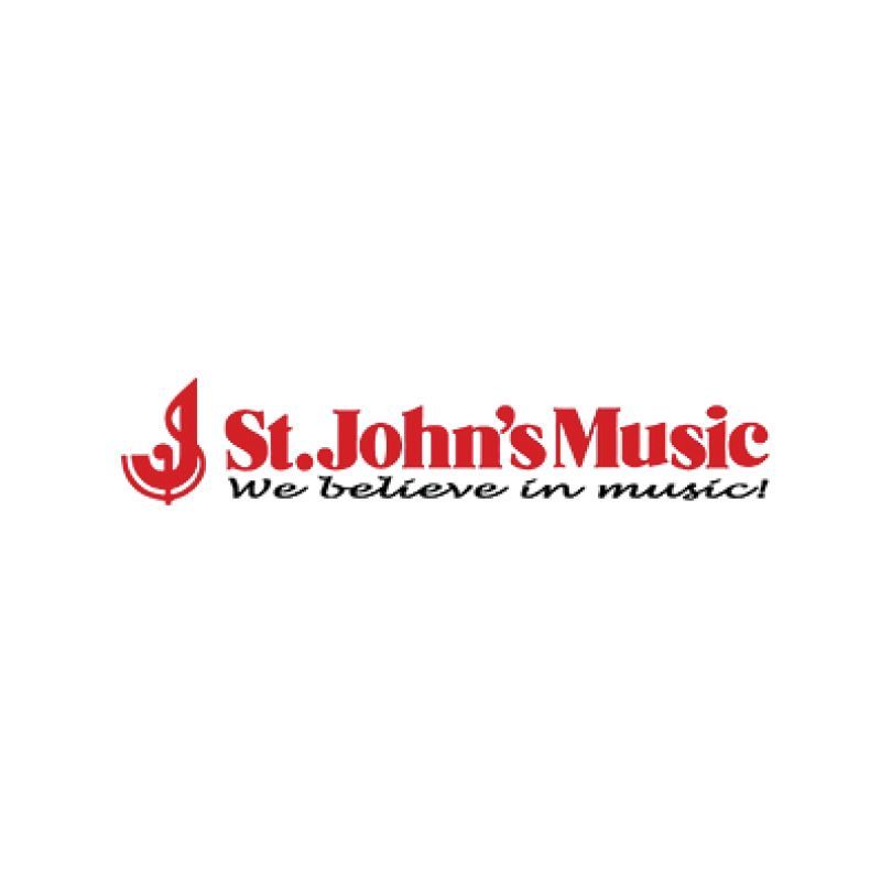 The logo for st. john 's music says we believe in music