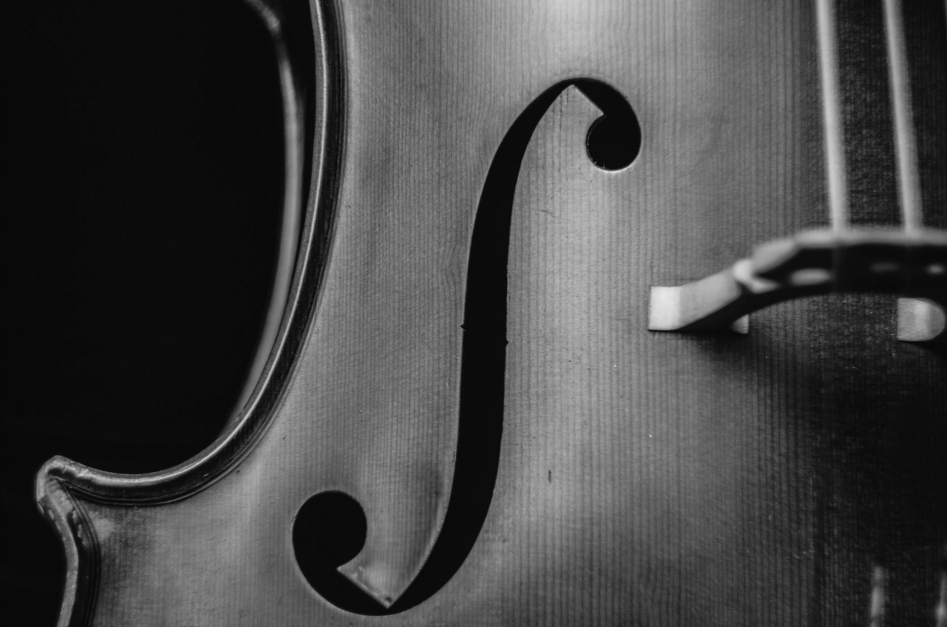 A black and white photo of a violin with a s on it.