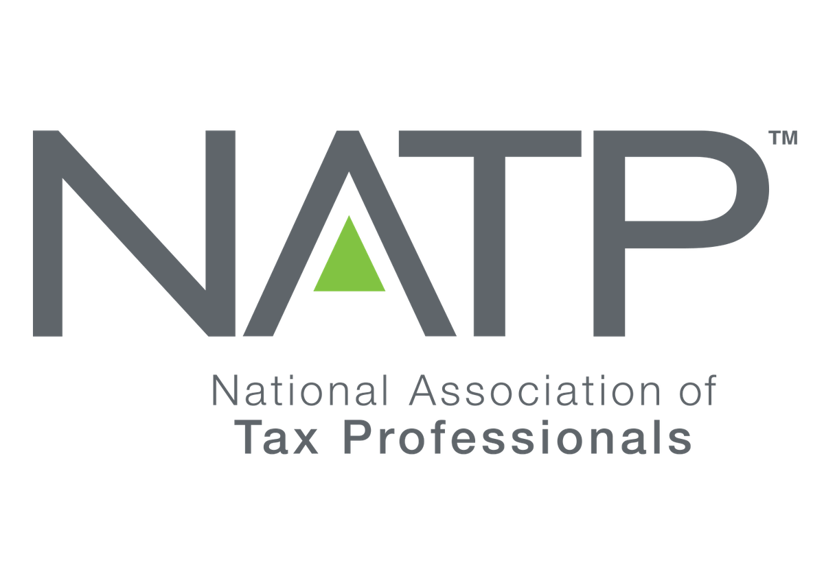 NATP logo: gray text, green triangle, 