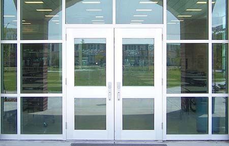 A building with a lot of windows and doors.