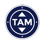 A blue circle with the word tam written inside of it.
