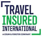The logo for travel insured international is green and blue.