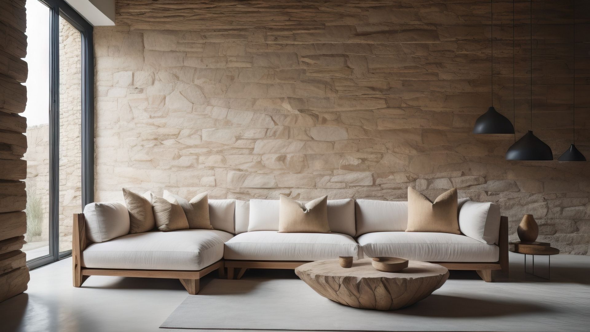 Un salon avec un grand canapé sectionnel et une table basse.