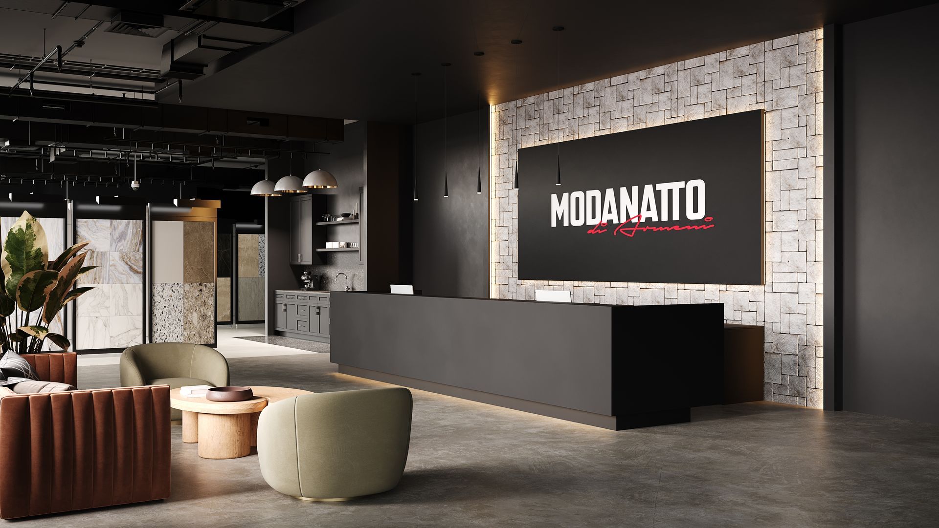 Un hall d'entrée avec un panneau indiquant modamatto