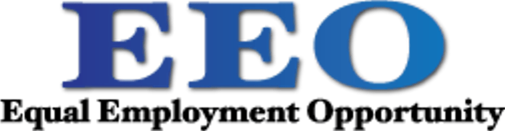 EEO logo, blue letters, with text: Equal Employment Opportunity.