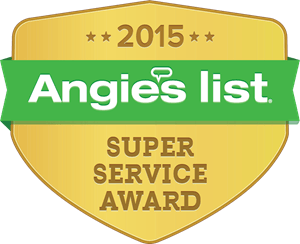 A gold shield with the words angie 's list super service award on it