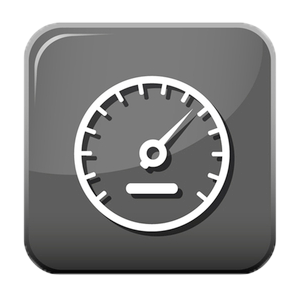 A speedometer icon on a gray square button