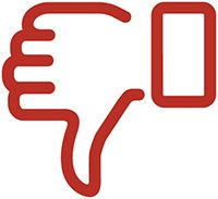 A red thumbs down icon on a white background.