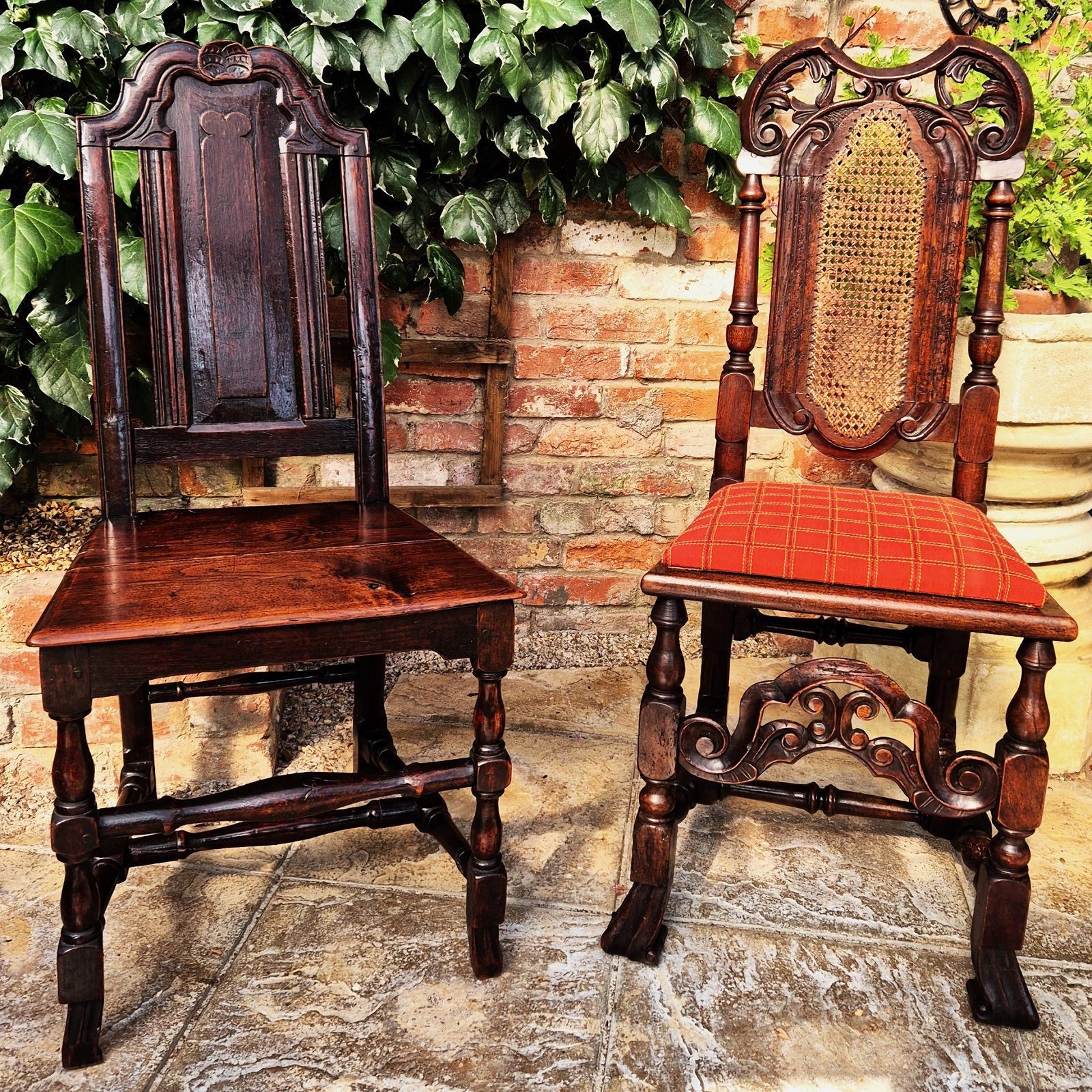 Antique oak hall chairs at The Antiques Source Wiltshire BA14 6HH UK