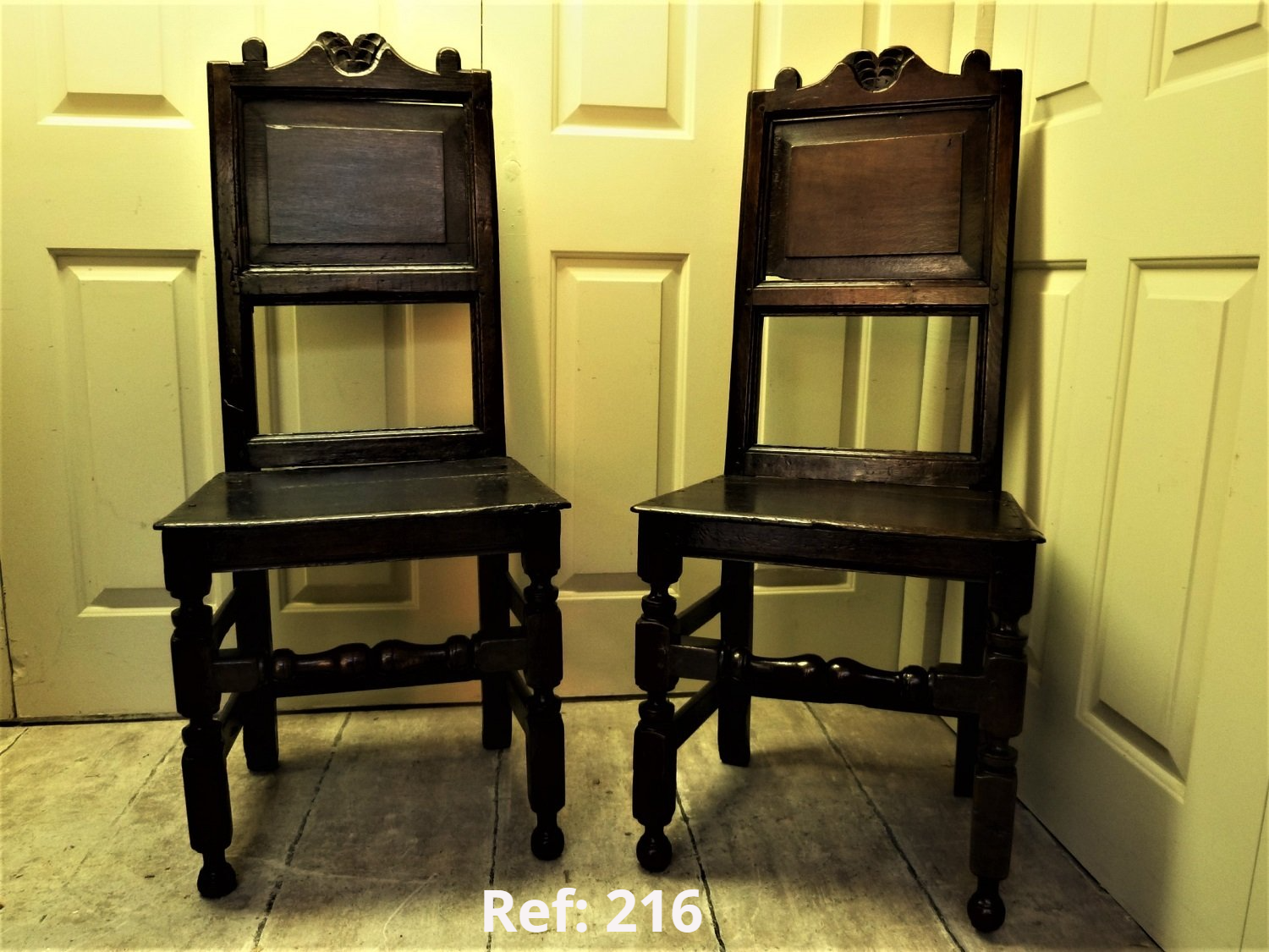 Pair High Panelled Back Hall Chairs C1700/1790 The Antiques Source Steeple Ashton Trowbridge Wiltshire BA14 6HH