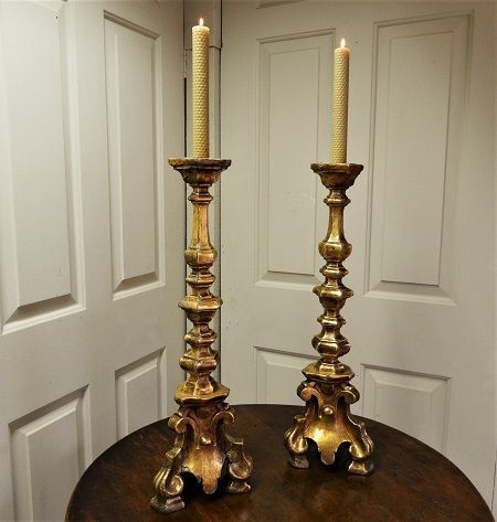carved wooden gilt pricket candle  alter sticks country oak furniture the antiques source steeple ashton Wiltshire BA14 6HH
