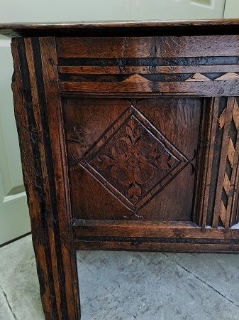1600's Oak inlaid coffer The Antiques Source BA14 6HH