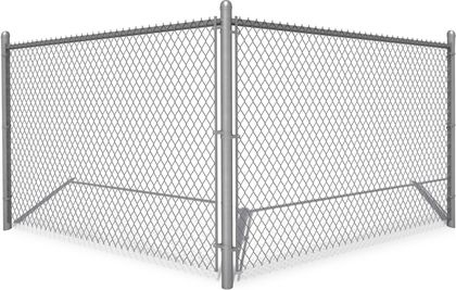 A chain link fence with a gate on a white background.