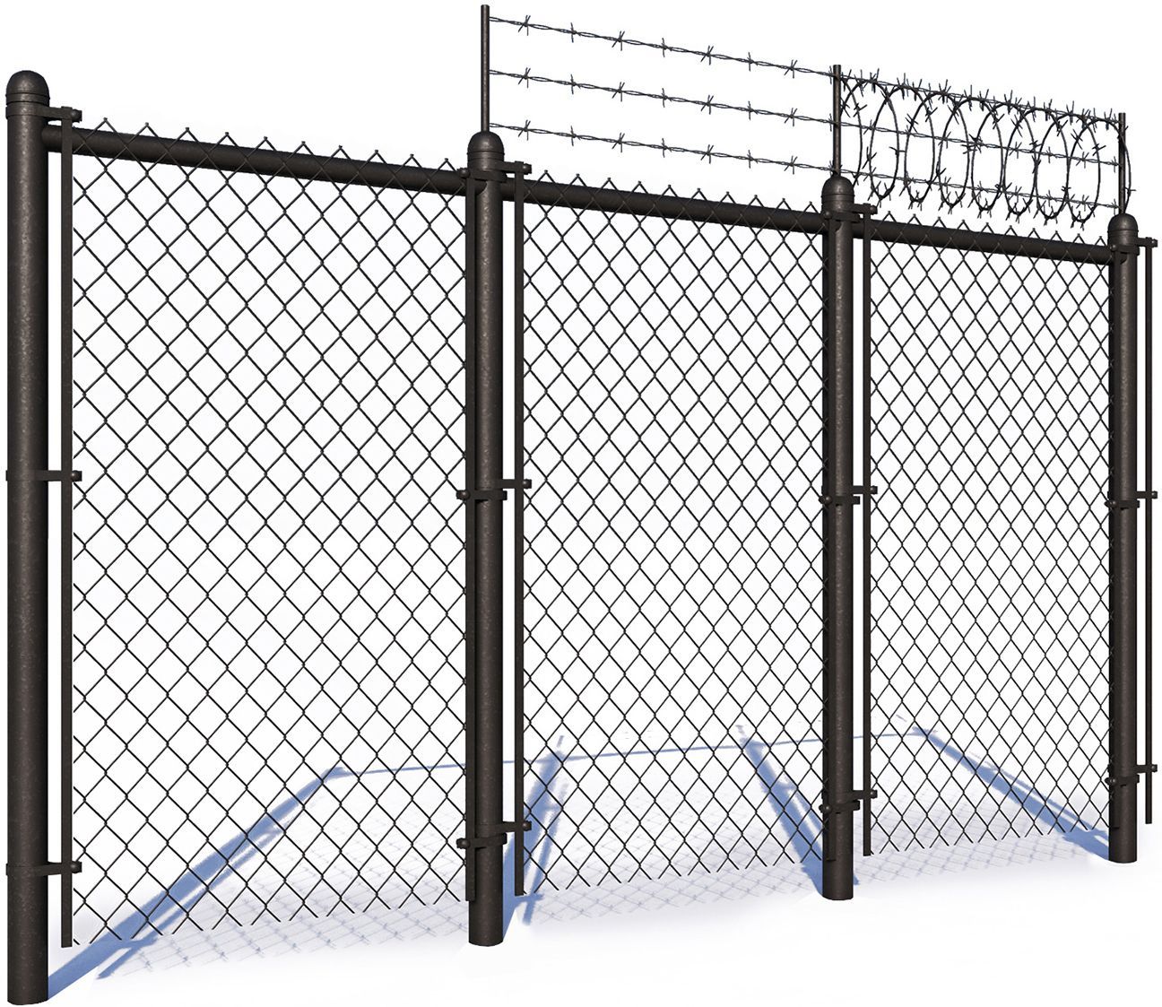 A chain link fence with barbed wire on top of it.