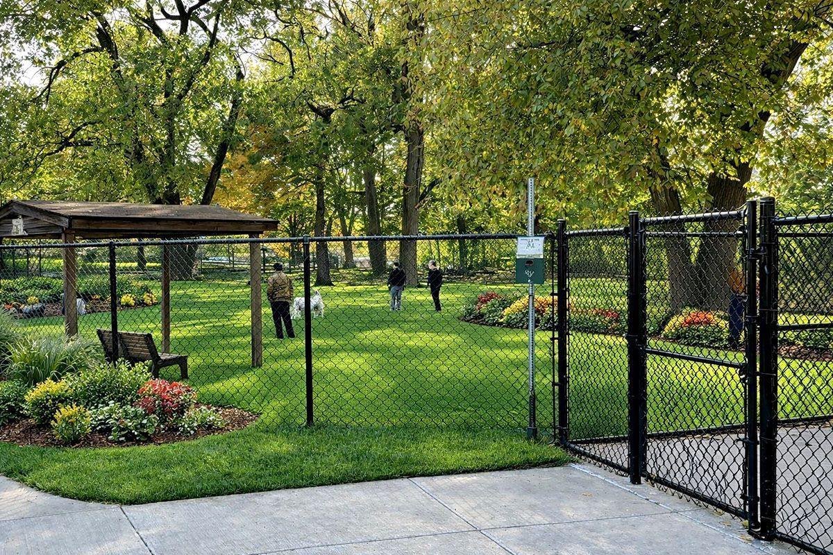 A chain link fence with two gates open on a white background.