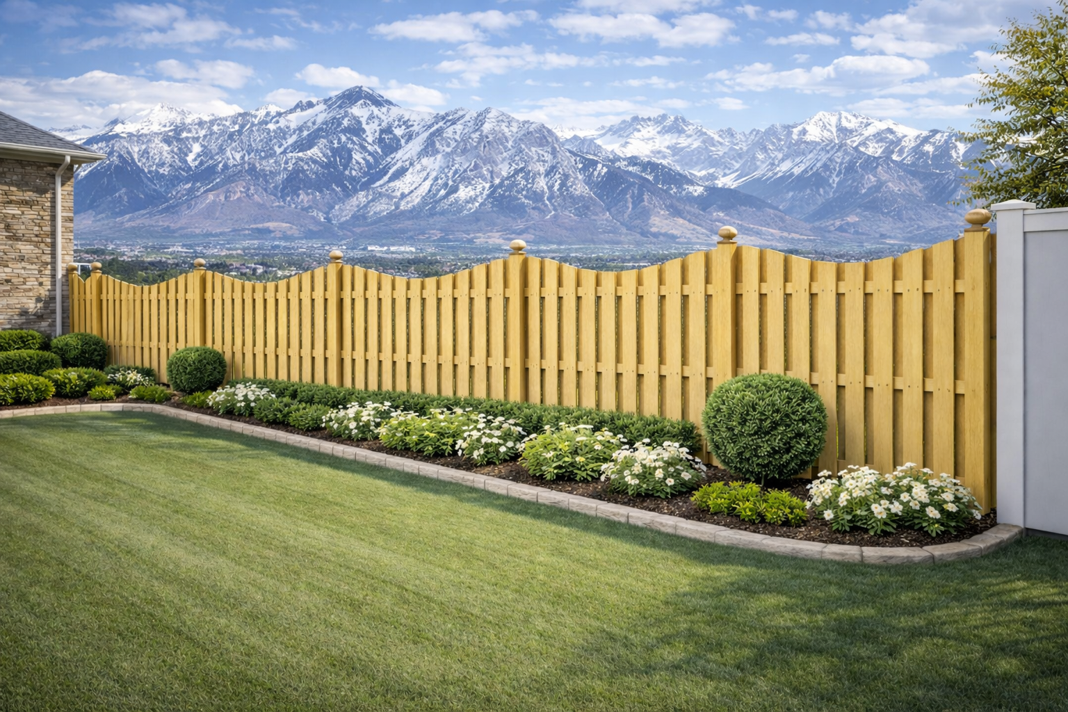 A wooden fence is sitting on a white surface.