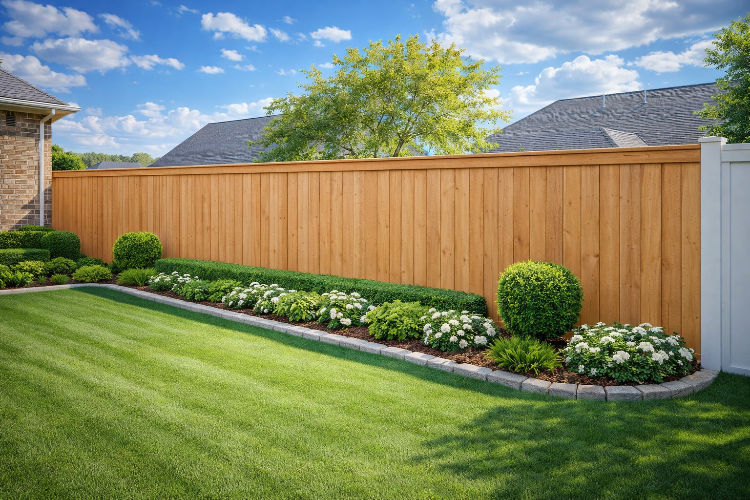 A wooden fence is sitting on a white surface.