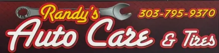 Randy’s Auto Care & Tires sign in red and yellow with phone number 303-795-9370