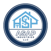 Logo for ASAP Industries LLC: A house silhouette with tools inside, blue and white, in a blue circle.