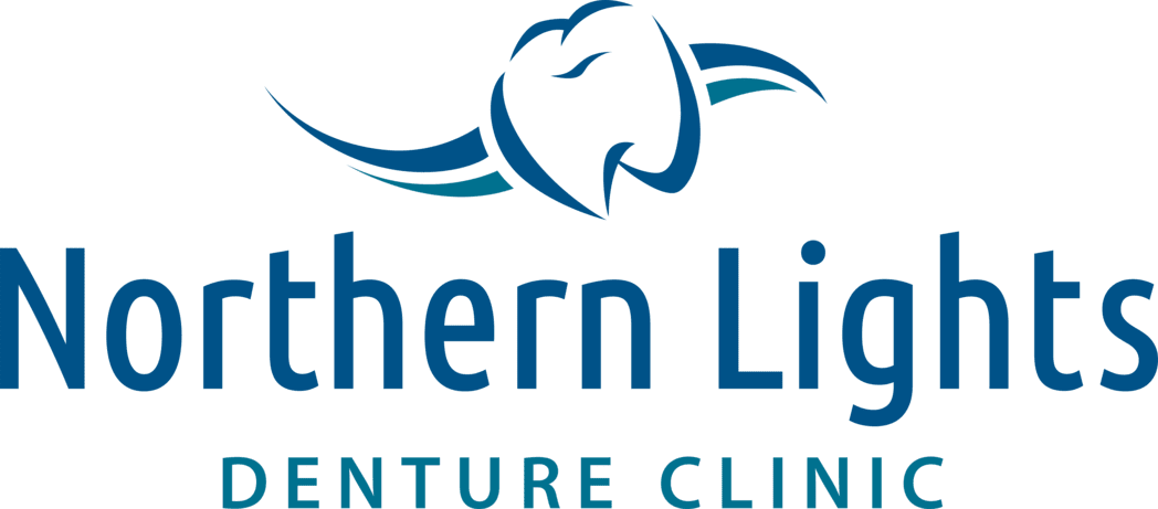 The logo for northern lights denture clinic shows a tooth with wings.