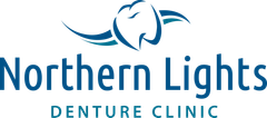 The logo for northern lights denture clinic shows a tooth with wings.