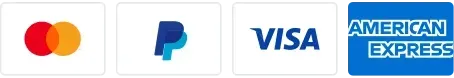Mastercard, PayPal, Visa, and American Express payment logos on a white background