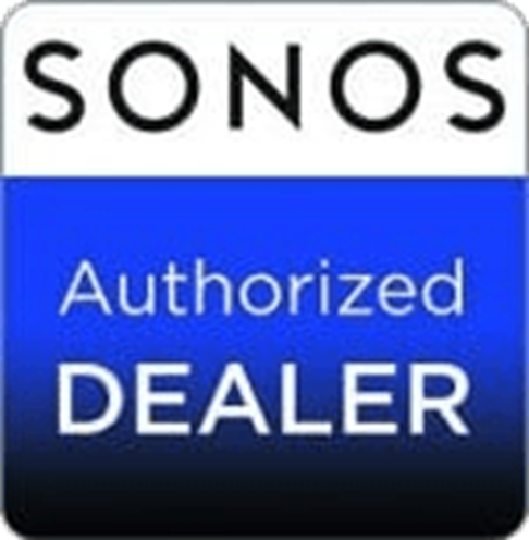 A sonos authorized dealer logo on a blue background