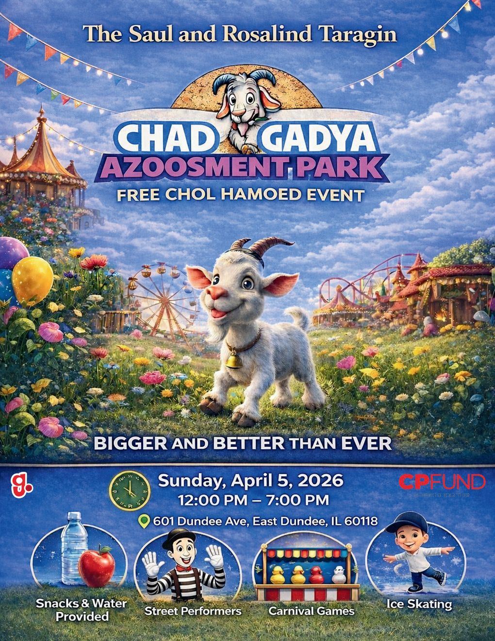 The Saul and Rosalind Taragin Chad Gadya Azoosment Park - Free Chol Hamoed Event - An Entire day of family fun! Entire Amuzement park! 