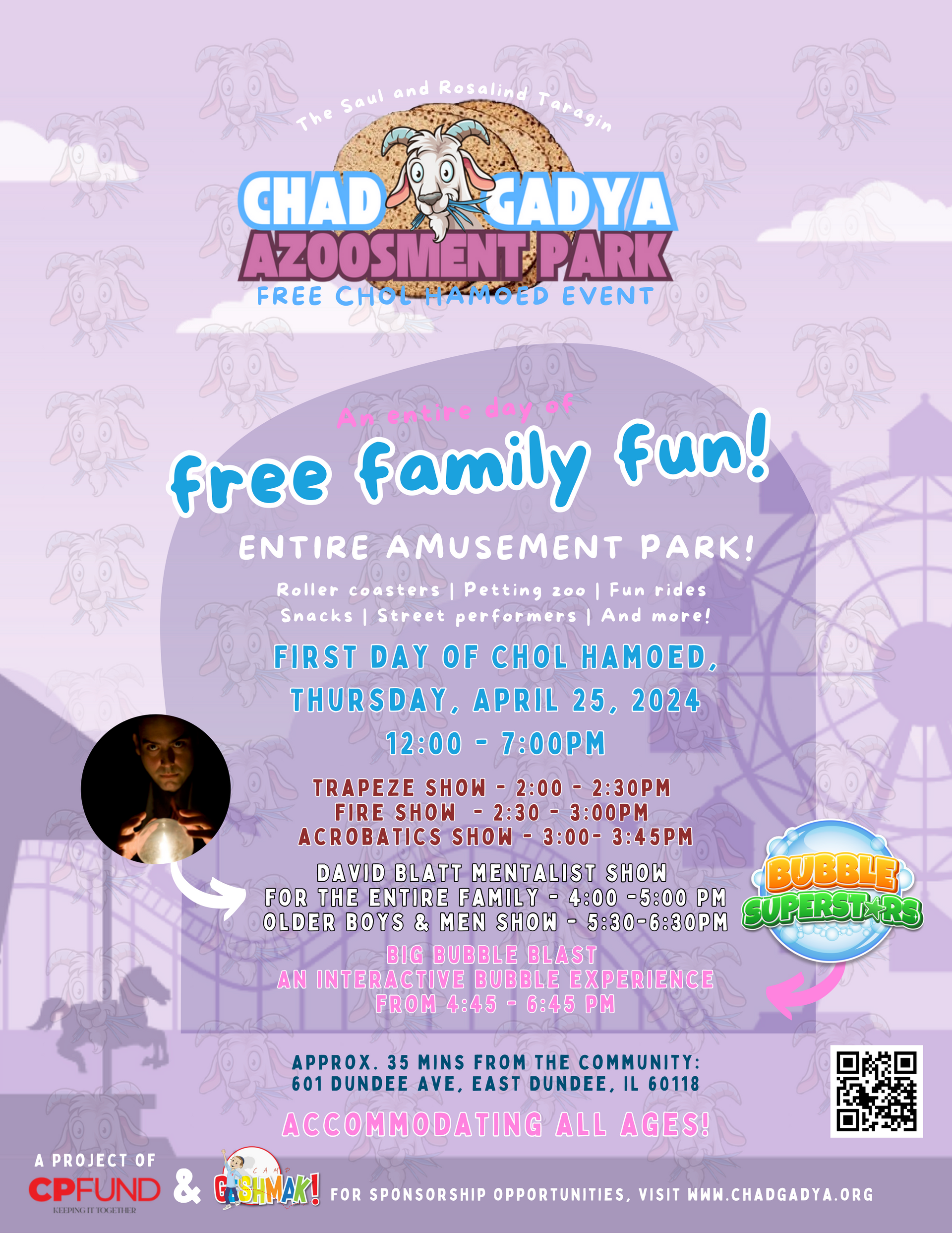The Saul and Rosalind Taragin Chad Gadya Azoosment Park - Free Chol Hamoed Event - An Entire day of family fun! Entire Amuzement park! 