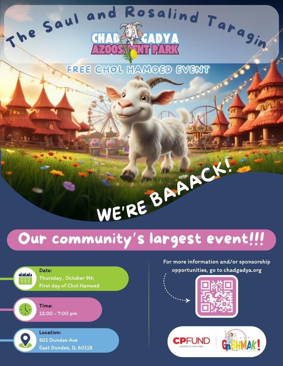 The Saul and Rosalind Taragin Chad Gadya Azoosment Park - Free Chol Hamoed Event - An Entire day of family fun! Entire Amuzement park! 