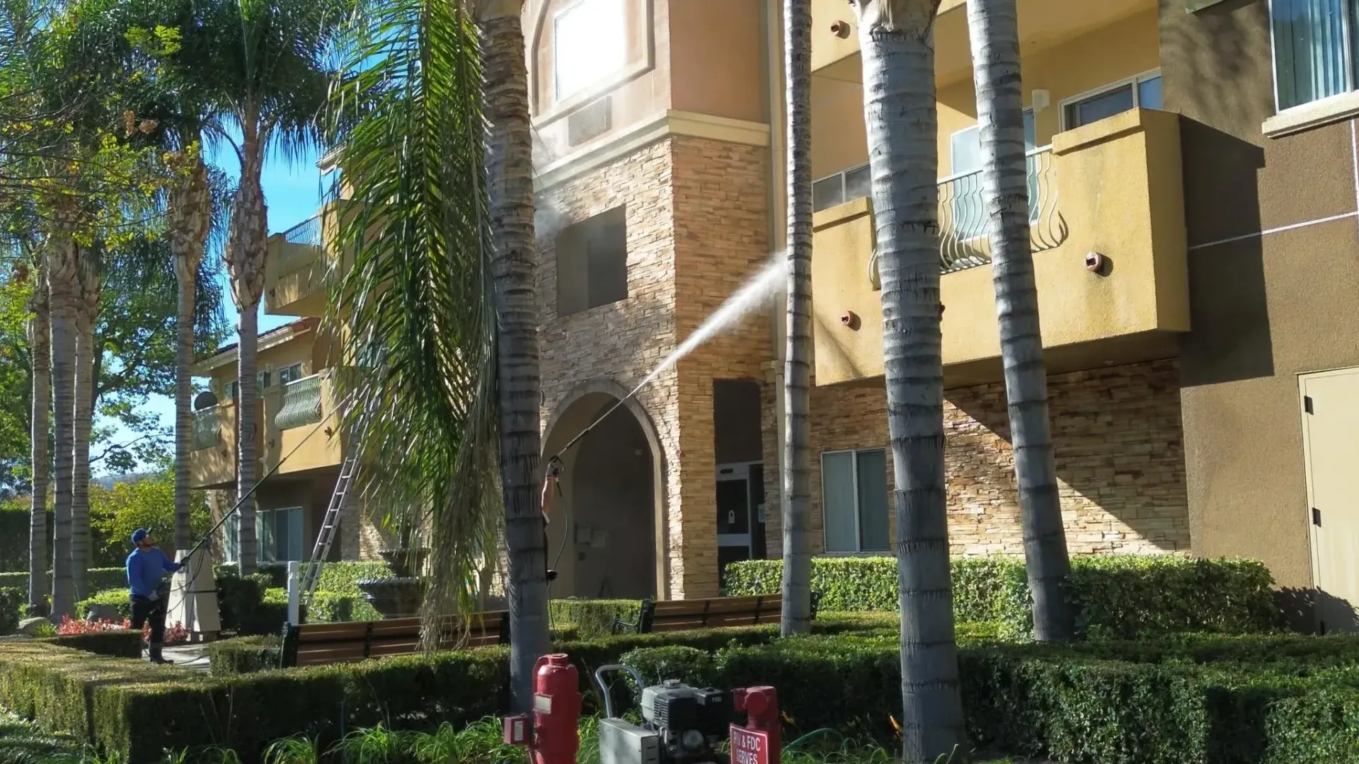 A building with a fire hydrant in front of it