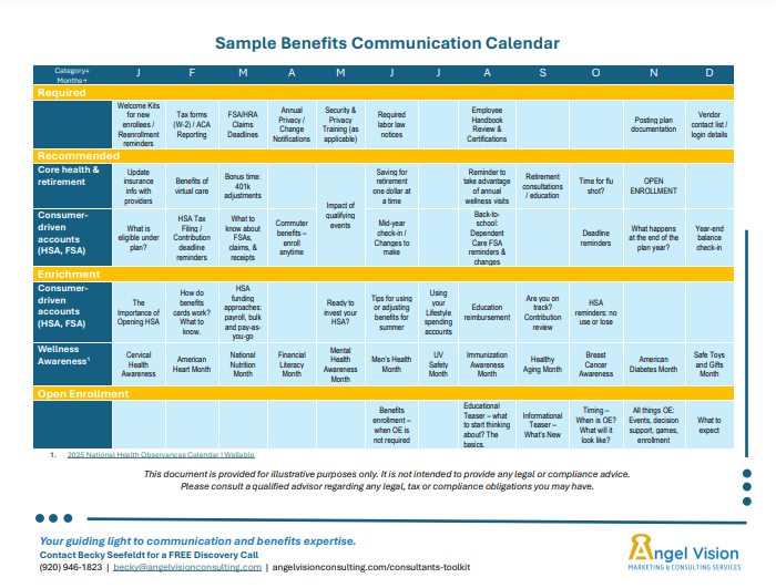 Sample Benefits Communication Calendar