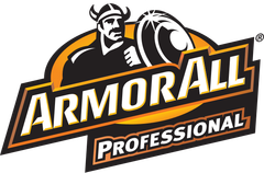 The logo for armorall professional has a viking on it.